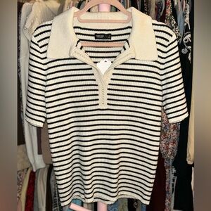 Simply Vera VeraWang Striped Knit Collar Sweater Top Shortsleeves